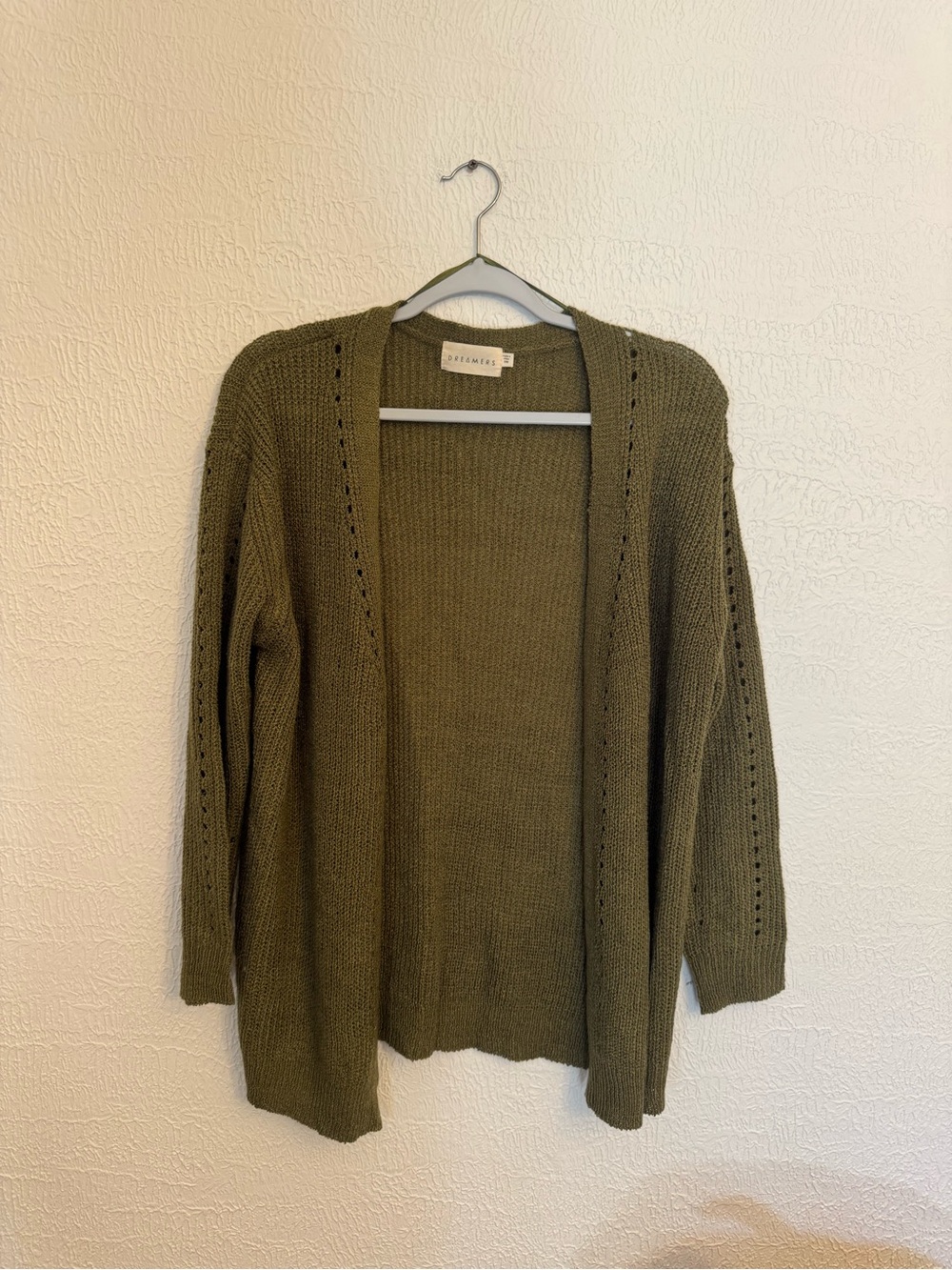 Dreamers Olive Open-Front Knit Cardigan